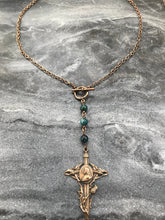 Load image into Gallery viewer, Joan of Arc Necklace - Solid  Bronze - Three Hail Mary - Chrysocolla
