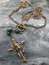 Load image into Gallery viewer, Joan of Arc Necklace - Solid  Bronze - Three Hail Mary - Chrysocolla
