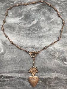 Sacred Heart Rosary Necklace - Labradorite  - Solid  Bronze