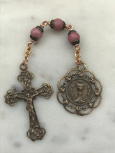 Load image into Gallery viewer, Three Hail Mary Chaplet - Rhodonite Gemstones and Bronze Medals - First Communion CeCeAgnes
