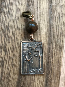 Bag Charm  Catholic Saint Francis Zipper Pull - Bronze and Bronzite