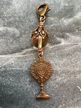 Load image into Gallery viewer, Bag Charm  Catholic Monstrance Zipper Pull - Bronze and Citrine - Blessed Sacrament - Holy Eucharist
