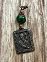 Load image into Gallery viewer, Bag Charm  Catholic Saint Patrick Zipper Pull - Bronze and Chrome Diopside
