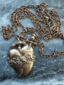 Immaculate Heart Solid Bronze Necklace