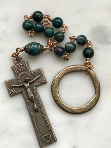 Irish Penal Rosary -Chrysocolla Gemstones - Beautiful Crucifix - Single Decade Rosary