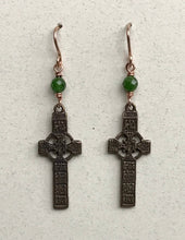 Load image into Gallery viewer, Celtic Cross Bronze and Chrome Diopside Irish Earrings
