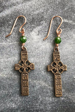 Load image into Gallery viewer, Celtic Cross Bronze and Chrome Diopside Irish Earrings
