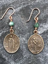 Load image into Gallery viewer, Saint Patrick and Saint Bridget Irish Earrings - Celtic - Bronze and Emerald
