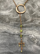 Load image into Gallery viewer, Three Hail Mary Adjustable Solid Bronze Necklace - Peridot
