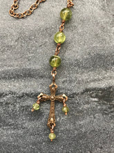 Load image into Gallery viewer, Three Hail Mary Adjustable Solid Bronze Necklace - Peridot
