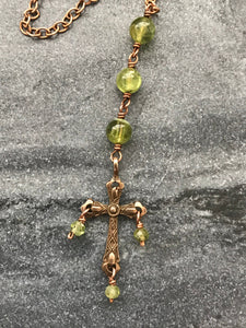 Three Hail Mary Adjustable Solid Bronze Necklace - Peridot