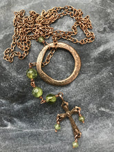 Load image into Gallery viewer, Three Hail Mary Adjustable Solid Bronze Necklace - Peridot
