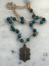 Load image into Gallery viewer, Miraculous Medal Necklace -Rosary - Apatite and Bronze
