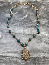 Load image into Gallery viewer, Miraculous Medal Necklace -Rosary - Apatite and Bronze
