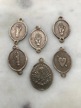 Load image into Gallery viewer, Our Lady of Sorrows Medal: Antique Sterling Silver/Bronze Five Wounds Links Rosary Parts
