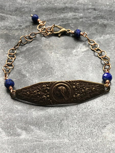 Virgin Mary Bracelet - Lapis Gemstones - Bronze