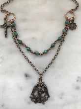 Load image into Gallery viewer, Emerald Rosary Necklace - Saint Michael- Miraculous Medal -Saint Benedict - Solid  Bronze
