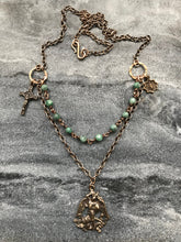 Load image into Gallery viewer, Emerald Rosary Necklace - Saint Michael- Miraculous Medal -Saint Benedict - Solid  Bronze
