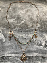 Load image into Gallery viewer, Emerald Rosary Necklace - Saint Michael- Miraculous Medal -Saint Benedict - Solid  Bronze
