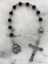 Load image into Gallery viewer, Saint Michael Pocket Rosary - Lava Bead and Ox Bone Skull - Sterling Silver - Tenner - Single Decade Rosary CeCeAgnes
