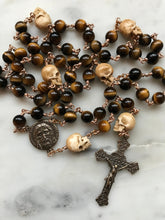 Load image into Gallery viewer, Memento Mori Rosary - Holy Face of Jesus - Tiger eye and Ox Bone Skulls - Bronze - Wire-wrapped CeCeAgnes
