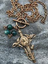 Load image into Gallery viewer, Joan of Arc Necklace - Solid  Bronze - Three Hail Mary - Chrysocolla
