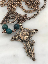 Load image into Gallery viewer, Joan of Arc Necklace - Solid  Bronze - Three Hail Mary - Chrysocolla
