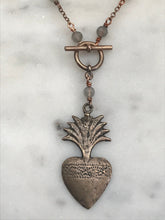 Load image into Gallery viewer, Sacred Heart Rosary Necklace - Labradorite  - Solid  Bronze
