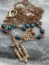 Load image into Gallery viewer, Rosary Necklace - Azurite and Bronze
