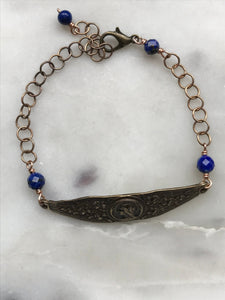 Virgin Mary Bracelet - Lapis Gemstones - Bronze