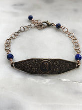 Load image into Gallery viewer, Virgin Mary Bracelet - Lapis Gemstones - Bronze
