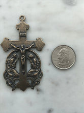 Load image into Gallery viewer, Crucifix Pendant with Angels:  Bronze Antique Reproduction Rosary Parts
