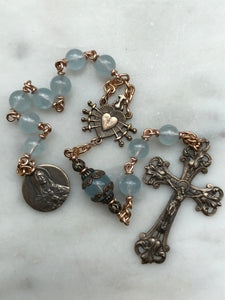 Pocket Servite Rosary - Aquamarine - Bronze - Seven Sorrows Chaplet - Our Lady of Sorrows