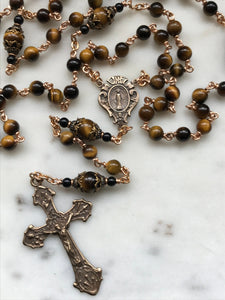 Heirloom Rosary - Yellow Tiger Eye Gemstones and Bronze CeCeAgnes