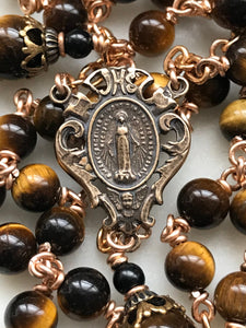 Heirloom Rosary - Yellow Tiger Eye Gemstones and Bronze CeCeAgnes