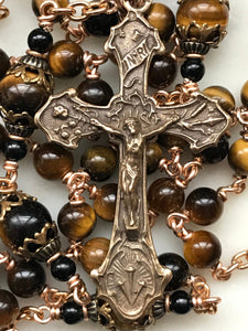 Heirloom Rosary - Yellow Tiger Eye Gemstones and Bronze CeCeAgnes