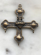 Load image into Gallery viewer, Medal - Sacred Heart Cross - Bronze  - Antique Reproduction 1048 CeCeAgnes Rosary Parts
