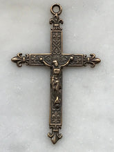 Load image into Gallery viewer, Fleur de Lis Crucifix Pendant - 981 Bronze  - Antique Reproduction
