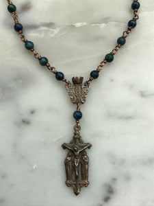 Rosary Necklace - Azurite and Bronze