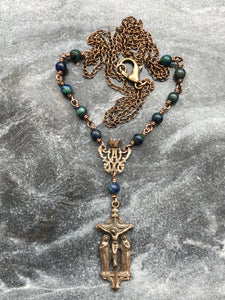 Rosary Necklace - Azurite and Bronze