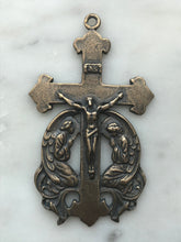 Load image into Gallery viewer, Crucifix Pendant with Angels:  Bronze Antique Reproduction Rosary Parts
