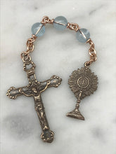 Load image into Gallery viewer, Three Hail Mary Chaplet - Adoration - Blue Topaz Gemstones and Bronze Medals CeCeAgnes
