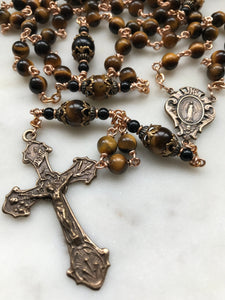 Heirloom Rosary - Yellow Tiger Eye Gemstones and Bronze CeCeAgnes