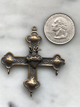 Load image into Gallery viewer, Medal - Sacred Heart Cross - Bronze  - Antique Reproduction 1048 CeCeAgnes Rosary Parts
