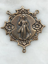 Load image into Gallery viewer, Divine Mercy Rosary Centerpiece: 1094 Bronze or Sterling Silver, Antique Reproduction
