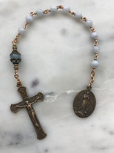 Load image into Gallery viewer, Stella Maris Pocket Rosary - Aquamarine Gemstones - Bronze Crucifix and Medal - Single Decade Rosary CeCeAgnes
