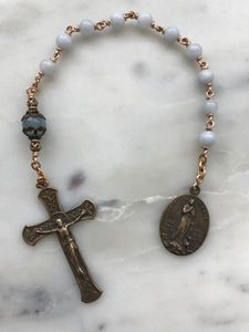 Stella Maris Pocket Rosary - Aquamarine Gemstones - Bronze Crucifix and Medal - Single Decade Rosary CeCeAgnes