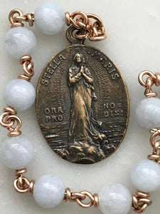 Stella Maris Pocket Rosary - Aquamarine Gemstones - Bronze Crucifix and Medal - Single Decade Rosary CeCeAgnes