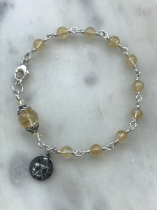 Citrine Rosary Bracelet - Saint Ann - All Sterling - Wire-wrapped CeCeAgnes