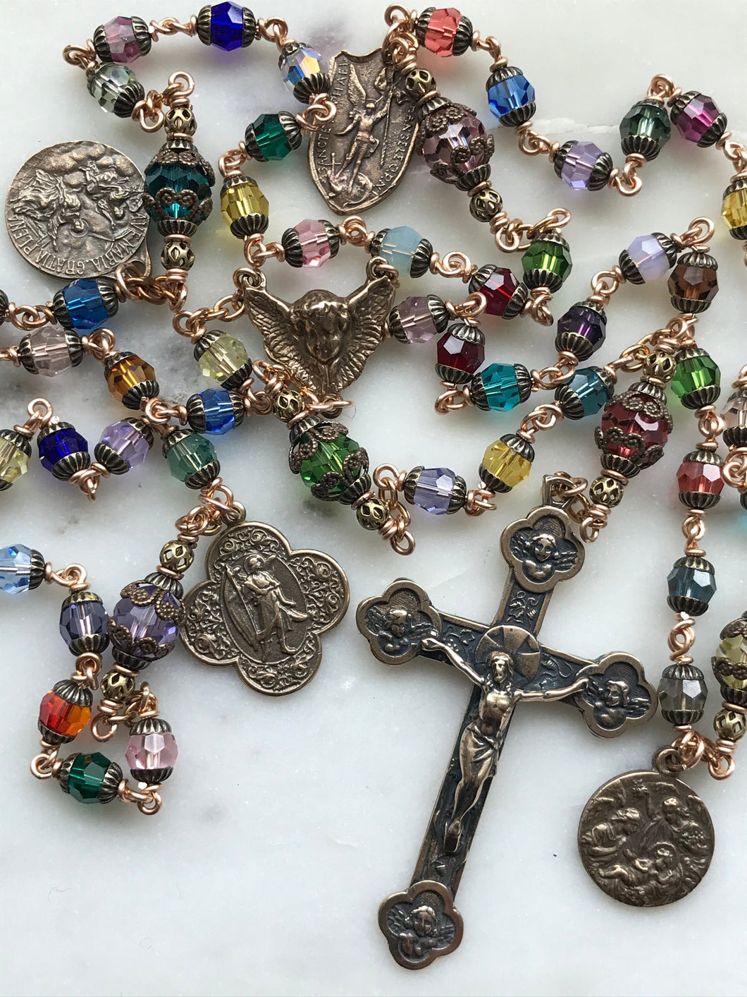 Holy Angels Crystal Bronze Rosary - Stained Glass Window Rosary CeCeAgnes